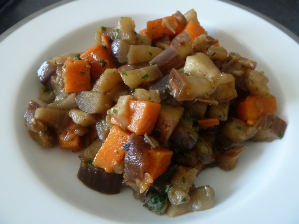 wok aubergine patate douce dressage