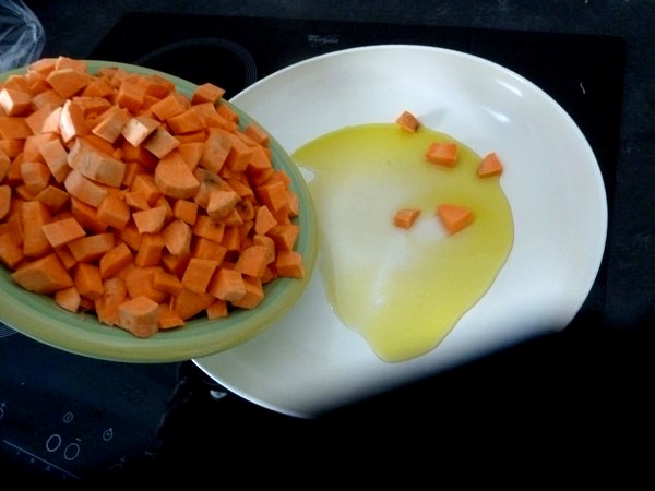 haricots verts patates douces au tofu dorer huile olive