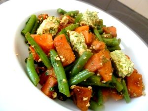 haricots verts patates douces au tofu servir chaud